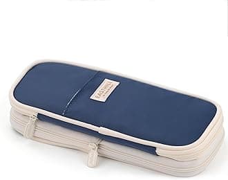 EASTHILL Canvas Big Capacity Pencil Case Large Pencil Pouch Stationery Pen Bag For Teen Girls (Retro, Blue)