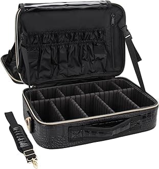 Relavel Makeup Bag Travel Makeup Train Case 13.8 inches Large Cosmetic Case Professional Portable Makeup Brush Holder Organizer and Storage with Adjustable Dividers and Strap Crocodile Pattern