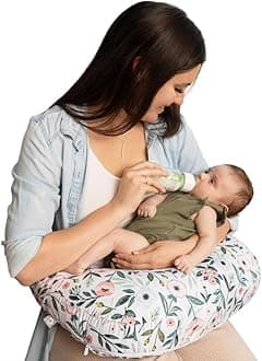 Boppy New Nursing Pillow – Pink Garden Flowers – Larger, More Supportive Pillow for Breastfeeding & Bottle Feeding – Firmer Fill, Higher Lift, Larger Area Than Original Nursing Pillow