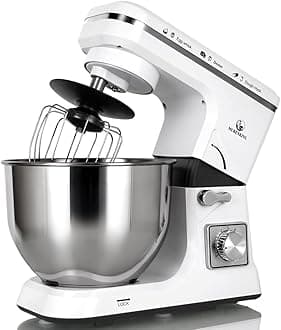 Stand Mixer 5.3-Quart 500W,6+P Speed Tilt-Head Kitchen Electric Food Mixers Home Baking Dough Machine with Stainless Steel Bowl,Dough Hooks, Whisk, Beater, Pouring Shield (White)