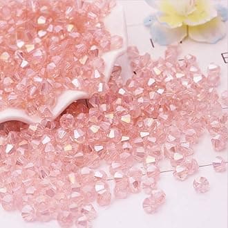XinBoWen DIY 4mm 1000Pcs Pink AB Bulk Faceted Bicone Crystal Glass Beads with Container Box Beads for Making Jewelry (Pink AB)