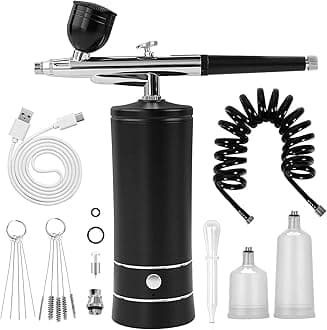 Airbrush Kit Air Brush Kit With Air Compressor Nail Charms Wireless Air Brush for Barber, Nail Art, Cake Decor, Makeup, Model Painting (Black - with extension tube)