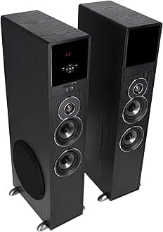 TM80B Powered Home Theater Tower Speaker System, Black, 800W, 8" Subwoofers, Bluetooth, USB/SD Playback, FM Radio, Remote Control, Karaoke Ready, Perfect for Home Entertainment