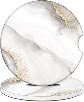 Car Cup Holder Coasters - White Marble Absorbent Ceramic Coaster 2 Pack, Car Coasters for Cup Holders, Fashion Car Interior Accessories Drink Coaster for Women & Men