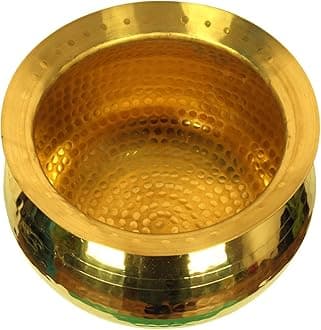 Brass Handi for Cooking (5 Litre Water Capacity) | Mirror Finish Bowl | Light Weight Brass Cookware | Utensils for Kitchen Cooking Pot | Indian Kitchenware | Gift for Home Chefs