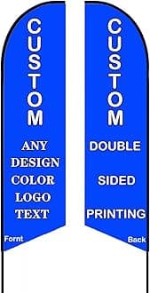 Custom Feather Flags, Personalized Double Sided Feather Flag Banner for Business Outside Advertising, Customized Your Own Logo Text Design (Feather Flag Set, 80×410cm/2.6×13.5FT)