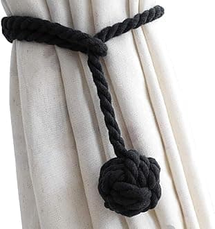 Melaluxe 2 Pack Curtain Tiebacks - Natural Cotton Curtain Rope Tieback, Handmade Rural Decorative Curtain Holdbacks (Black)