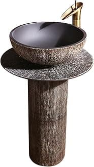ASumPio Art Bathroom Basin Sink with Full Pedestal, Pedestal Sink Bathroom Cloakroom Full Pedestal Basin Compact Single Tap Hole Sink,A-With accessories