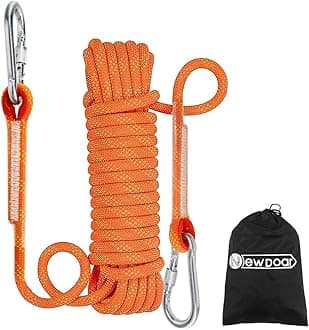 NewDoar Climbing Rope 8(5/16in),10mm (3/8in), High Strength Accessory Cord Rope with 2 Steel Hooks, for Outdoor Rescue Rappelling Rope Down Cliffs ledges Safety Escape Tow Strap Equipment(Orange)