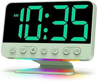 Digital Alarm Clocks for Bedrooms: Large Bold Number 5 Brightness Dimmer - Easy to Read Across The Room - 5 Alarm Sound 8 Night Light - Sage Green