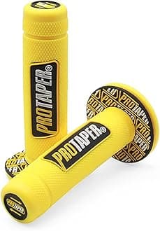 PROTAPER Motorcycle Handle Grips, 7/8 inch, Non-Slip Dirt Bike Handlebar Grips, Black and Red (Yellow, 7/8'' Left +1'' Right)