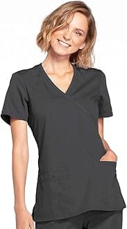 Scrubs for Women Mock Wrap Nursing Scrub Top with 3 Pockets, Side Vent & Stretch Back Panels Medical Uniform - WW650