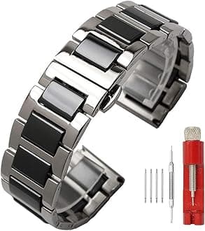 SINAIKE White Ceramic Watch Strap Bracelet Classy Watch Band Rose Gold Stainless Steel Bracelet Butterfly Clasp Push Button 18mm Watch Replacement for Men Women