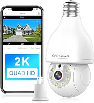 Light Bulb Security Camera,2K Wireless Light Bulb Camera,2.4GHz WiFi Light Socket Security Cam with Motion Detection,Two-Way Talk,24/7 Recording,Compatible with Google Assistant & Alexa