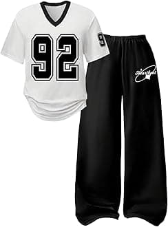 SOLY HUX Girl's Sporty Outfits Number Graphic Jersey Shirt and Baggy Sweatpants Suit 2 Piece Set