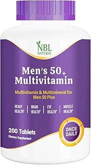 Multivitamin for Men 50 Plus, Multimineral Supplement, Vitamin D3, B-Vitamins and Zinc, Supports Memory and Cognition in Older Adults - 200 Tablets
