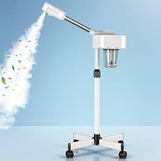 Professional Facial Steamer for Face Professional Deep Cleansing with Hot Mist Function Stand on Wheel, High Frequency for Home Spa Salon Beauty Skin Care, White
