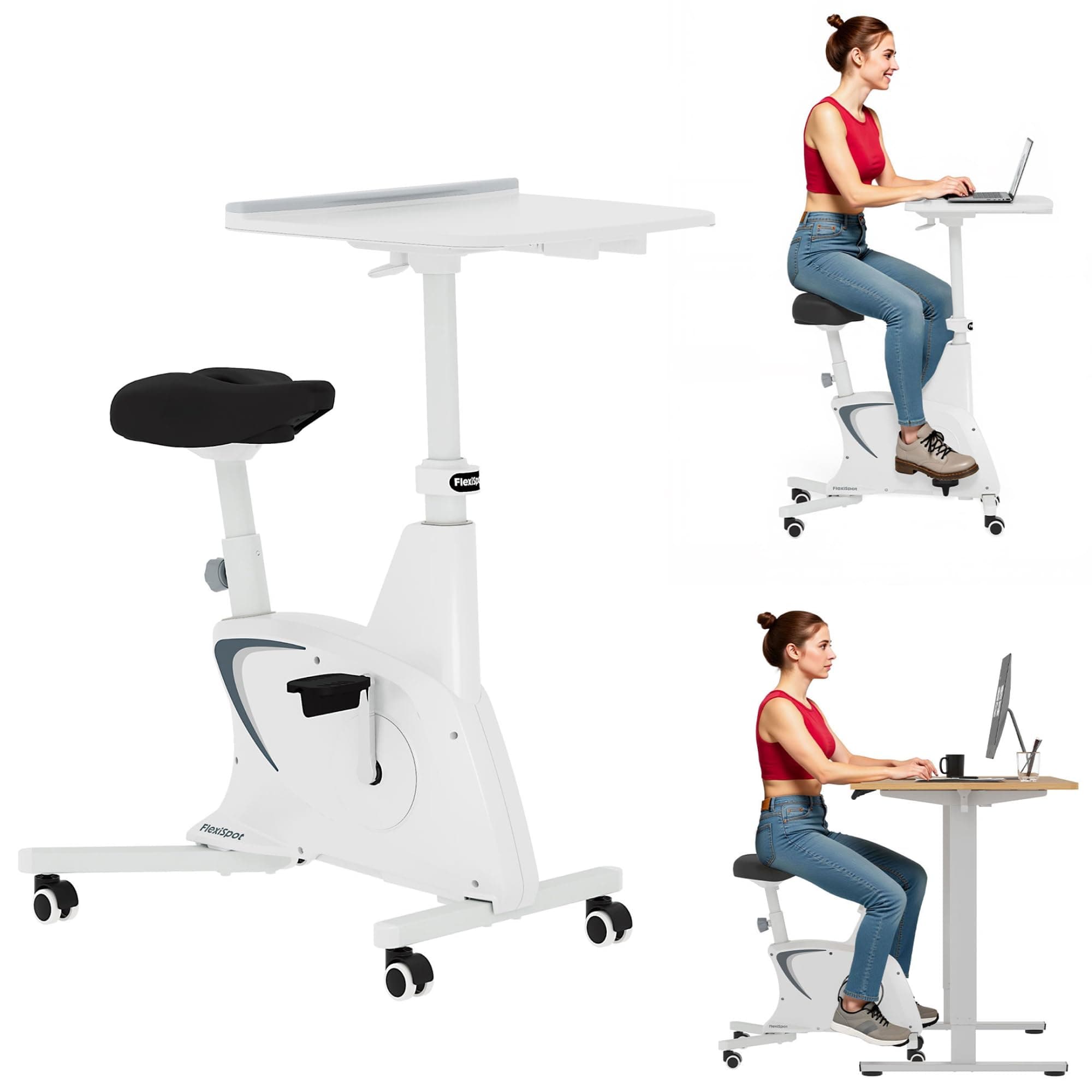FLEXISPOT Exercise Bike with 2D Desktop, Space Saving Under Desk Bike with Removable Desk, Stationary Bikes Indoor Bikes with 300LBS Heavy Duty 8-Level Resistance Flywheel Optional LCD, V9PRO/V9MAX