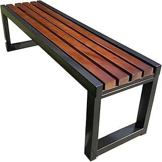LITFAD Mid-Century Metal Park Bench in Black with Waterproof Wood Seating Gym Rest Bench Patio Bench for Outdoor Use - 47" L x 16" W x 18" H