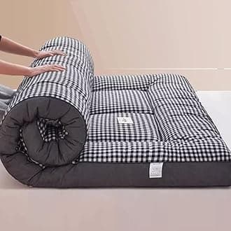 Japanese Floor Futon Mattress, Roll Up King Size Mattress Floor Bed Tatami Foldable Soft Pressure Reducing Breathable Double Futon Mattress Student Dormitory Home Mattress(Gray plaid,100cm*200cm)