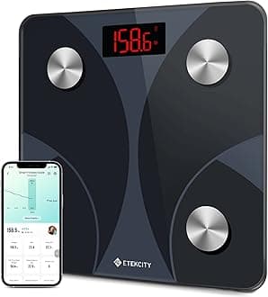Etekcity Smart Digital Weight Scale Bathroom Body Fat Analyzer Tracks 12 Key Compositions 400 lbs, Black