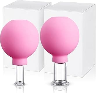 Nuanchu 2 Pieces Glass Face Cupping Set, Facial Cupping Cups Glass Silicone Cups Vacuum Suction for Face Skin Back Shoulder Muscle(1 Inch and 0.65 Inch Diameter,Pink)