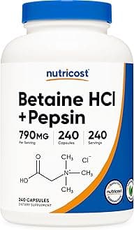 Nutricost Betaine HCl + Pepsin 790mg, 240 Capsules - Vegetarian & GMO Free