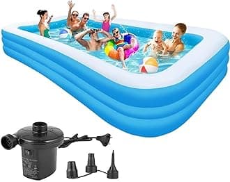 P FOR POGU 10 Feet Rectangular Inflatable Pool with Electric Pump Full-Sized Swimming with Family Bathtub for Kids Adults Outdoor Backyard Garden Summer Party (Blue)