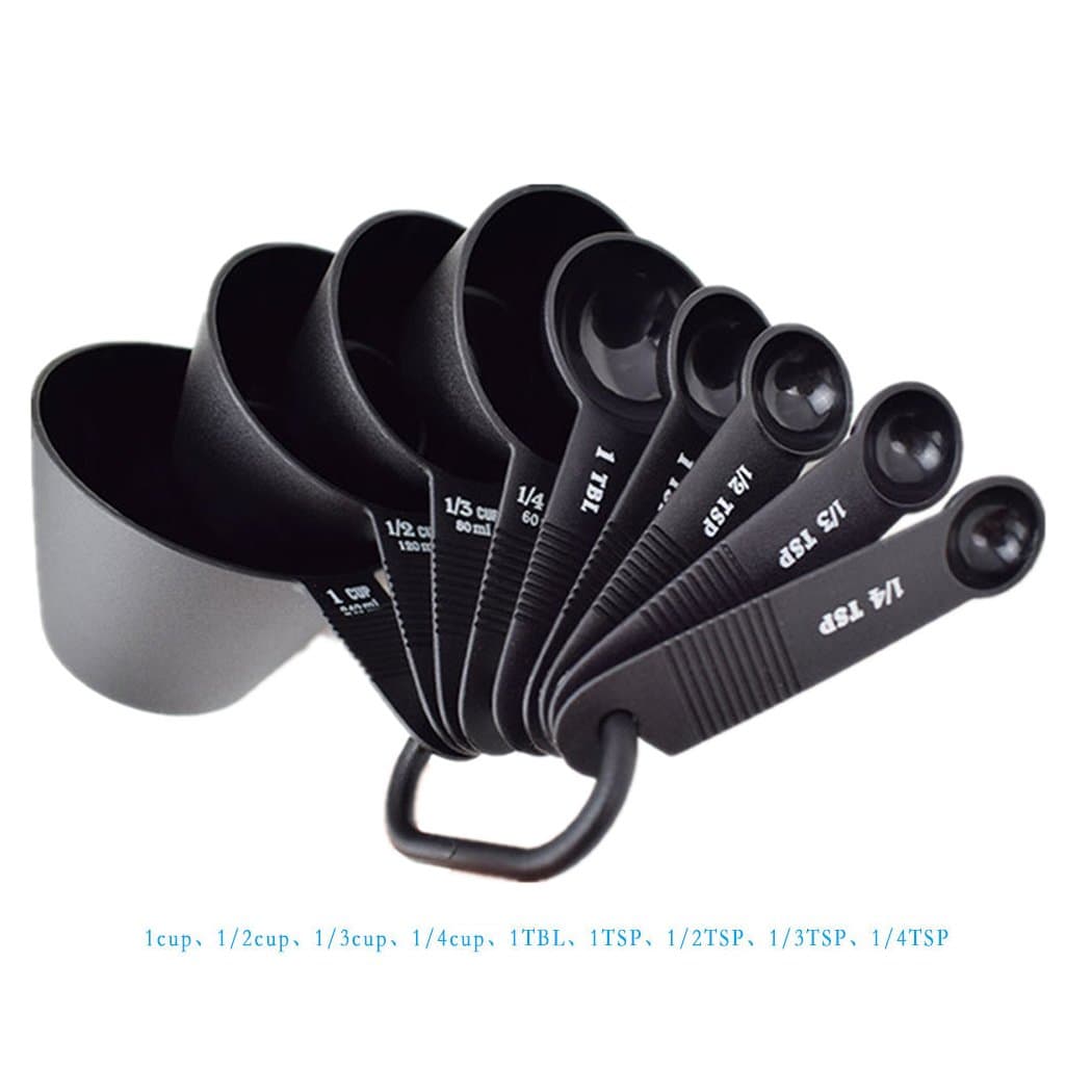 Measuring Spoons and Cups Set for Kitchen Baking Cakes Tools One Set Includes 9PCS Made of Edible PP Black