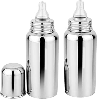 Baby Premium Steel Bottle for Milk Feeding BPA Free, 304 Grade Steel Soft Silicone pacifier, for Babies/Infants/Newborns of 0-2 Years (Silver, 240ml) Pack of-2
