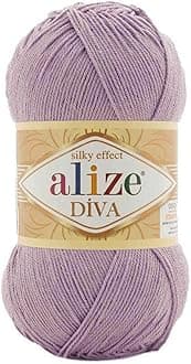 Alize Diva Silk Yarn Microfiber Acrylic Sport Weight Yarn Lightweight & Soft Yarn for Crocheting & Knitting Scarves, Clothes & Crafts 1 Skein 100g, 383 Yards, Fingering Weight 14 WPI 505 Dusty Powder