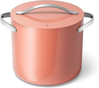 Caraway Stock Pot - 12 Qt Ceramic Coated With Lid - Free From Forever Chemicals - Large for Bigger Batches - Perracotta