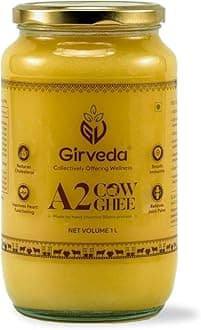 Girveda A2 Grass Fed Gir Cow Ghee 33.8Oz From Gir Region India | Vedic Bilona Method | Lab Tested | Natural & Healthy | Unsalted | Pasture Raised