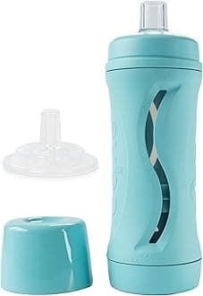 Subo Baby Food Bottle Starter Set | No Mess Baby Toddler Self Feeder | Squeeze Free Design for Purees, Smoothies, Yogurt, Oatmeal, or Thickened Liquids | Reusable Silicone Washable Cup (Aqua)