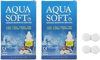 Aquasoft Multipurpose Solution for Soft Lenses 2 Travel Pack with 2 Anti Bacteria Leak Proof Lens Case