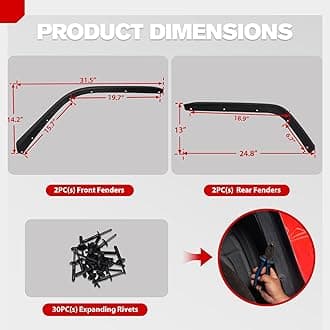 FieryRed Fenders Front & Rear Fenders Compatible with 2020-2024 Wrangler JT Lower Wheel Eyebrow, Off-Road Wheel Flares Liner Set 4 PCS (Not Fit for JT Rubicon/Mojave)