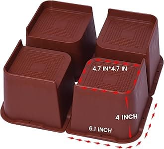MYMULIKE Bed Risers 4 inch,6 inch, 8 inch, Oversized Furniture Risers, Support Up to 6000 Lbs, Lift 4 inch for Couch, Sofa, Table,Chair (Brown 4 Pack, 4 inch)