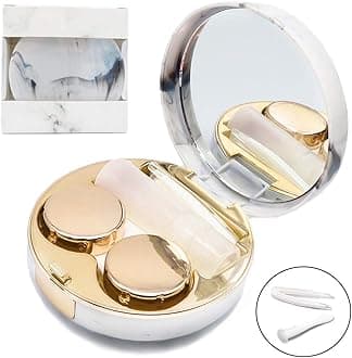 Contact Lens Case, Portable Cute Eye Contacts Colored Lenses Remover Box Kit with Mirror for Travel (Gold)