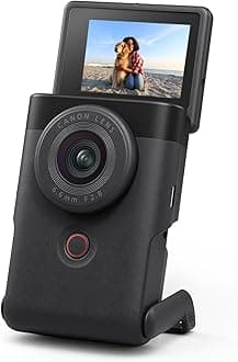 Canon PowerShot V10 Camera, Content Creator Compact Vlogging Camera, Fixed 19mm Wide-Angle Lens, 4K Video, Face Detection, Built-in Microphone, Live Streaming, Built-in Stand, Black