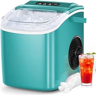 COWSAR Ice Makers Countertop, Portable Ice Maker Machine with Self-Cleaning, 26.5lbs/24Hrs, 6 Mins/9 Pcs Bullet Ice, Ice Scoop and Basket, Handheld Ice Maker for Kitchen/Home/Office/Party, Green