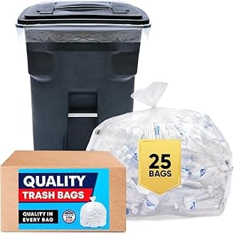 Veska 95 Gallon Trash Bags Clear (Huge 25 Count w/Ties) 95-96 Gallon Extra Large Garbage Bags, Clear Recycling Trash Bags, 90 Gallon