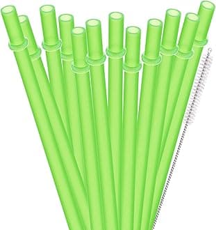 Dakoufish 12 Piece 11 Inch Reusable Plastic Thick Drinking Straws BPA Free Mason Jar Straws Plain Color (11inch,Green)