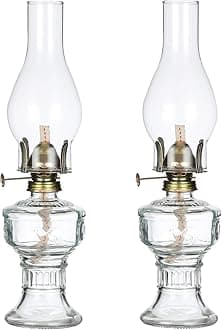DNRVK 2 Pieces Rustic Oil Lamp Lantern Vintage Glass Kerosene Lamp 12.5''Cham...