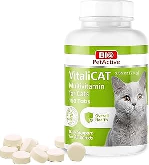 Bio PetActive VitaliCAT Multivitamin Chews for Cats with Biotin, Vitamins A E B-Complex & Amino Acids - Supports Healthy Skin, Shiny Coat & Overall Wellness - 150 Chewable Tablets