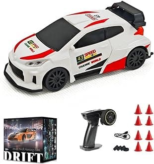 Aetheria 1/43 RC Drift Racing Car with Gyro, 4WD Fully Proportional Mini Electric Race Vehicle with LED Lights Remote Control High Speed Car for Adult Outdoor - Ready to Run (Gyro White)