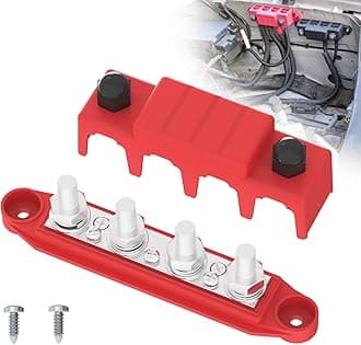 Bus Bar 250A 12V Power Distribution Block with 3/8" (M10) 4-Posts Terminals Block with Cover for Automotive, Marine, Battery System (Red)