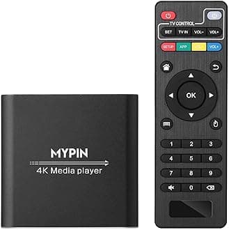 4K Media Player, MYPIN Digital MP4 Player for 14TB HDD/USB Drive/TF Card/H.265 MP4 PPT MKV AVI with Remote Control,Support HDMI/AV/Optical Out & USB Mouse/Keyboard-HDMI up to 7.1 Surround Sound(Black)