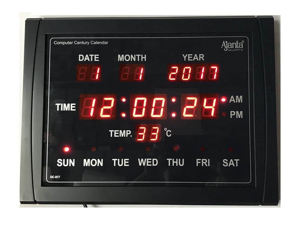 Ajanta Quartz Plastic Digital LED Rectangle Wall Clock (DC 017, 39.5 cm x 29.5 cm x 3.5 cm, Red, Black)
