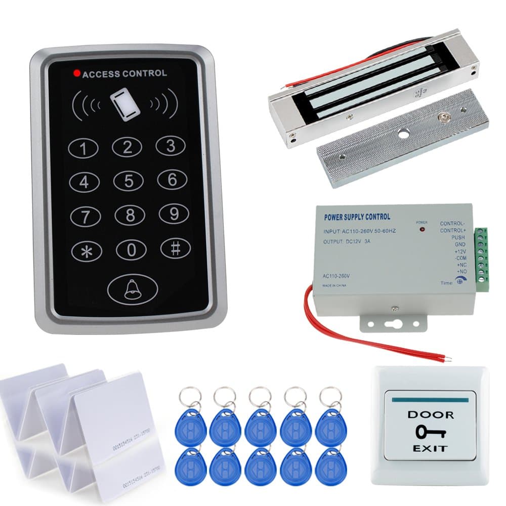 Diginex HFeng Door Access Control System RFID Controller Kit 125KHz with Power Supply + 180kg Waterproof Electric Magnetic Lock + 20 Cards