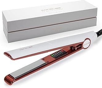C1 Flat Iron Hair Straightener Professional Titanium Plates Temperature Control Travel Case (White Copper)